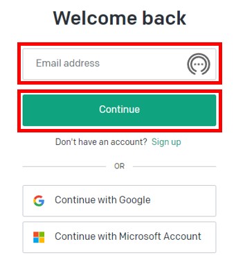 OpenAIのアカウントログイン画面メールアドレス入力